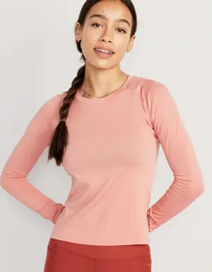 Long-Sleeve Seamless Paneled T-Shirt for Women pink