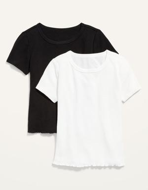 Short-Sleeve Cropped Lettuce-Edge Waffle-Knit T-Shirt 2-Pack black