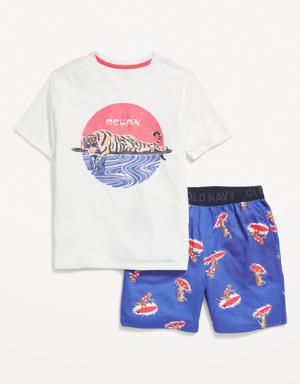Short-Sleeve Graphic Pajama Shorts Set for Boys white