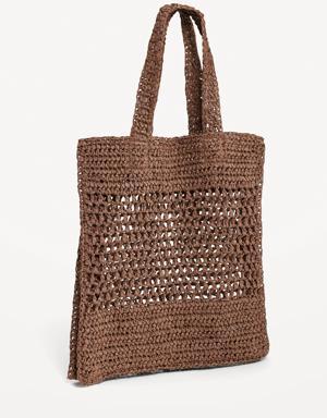 Straw-Paper Crochet Tote Bag for Women brown