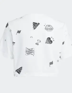 Brand Love Allover Print Kids Crop-Shirt