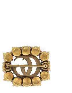Metal Double G brooch with crystals