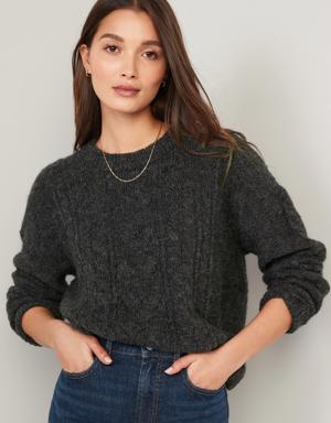 Heathered Cable-Knit Sweater for Women gray