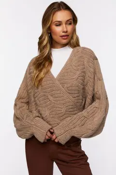 Forever 21 Forever 21 Wraparound Cable Knit Sweater Taupe. 2