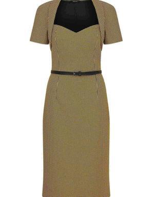 Formal Yellow checked Sheath Dress