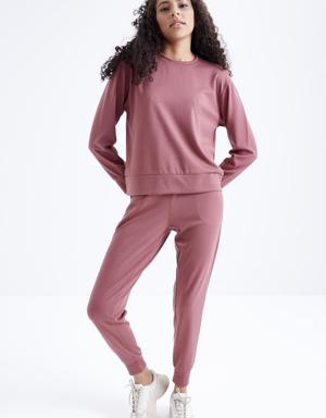 Gül Kurusu Oversize Basic O Yaka Kadın Eşofman Takımı - 95308
