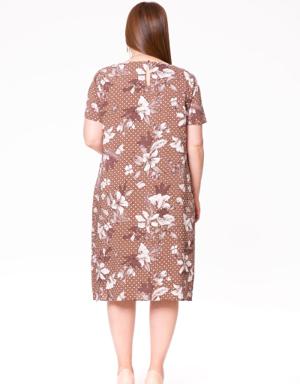 Patterned Necklace Midi Length Brown Dress