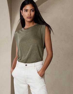 Linen Sharp-Shoulder T-Shirt green