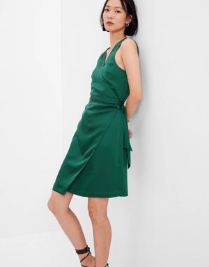 Satin Mini Wrap Dress green