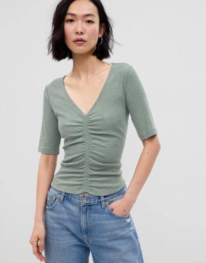 Essential Rib Ruched T-Shirt green