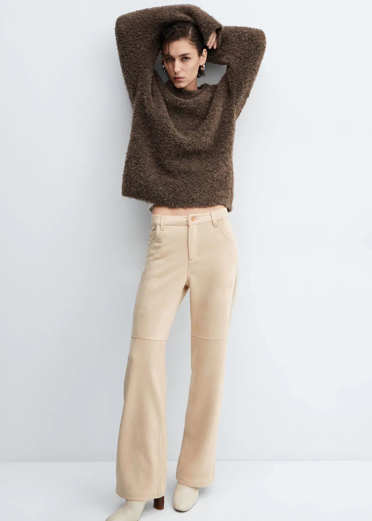 Mango Suede trousers with seam detail. 1