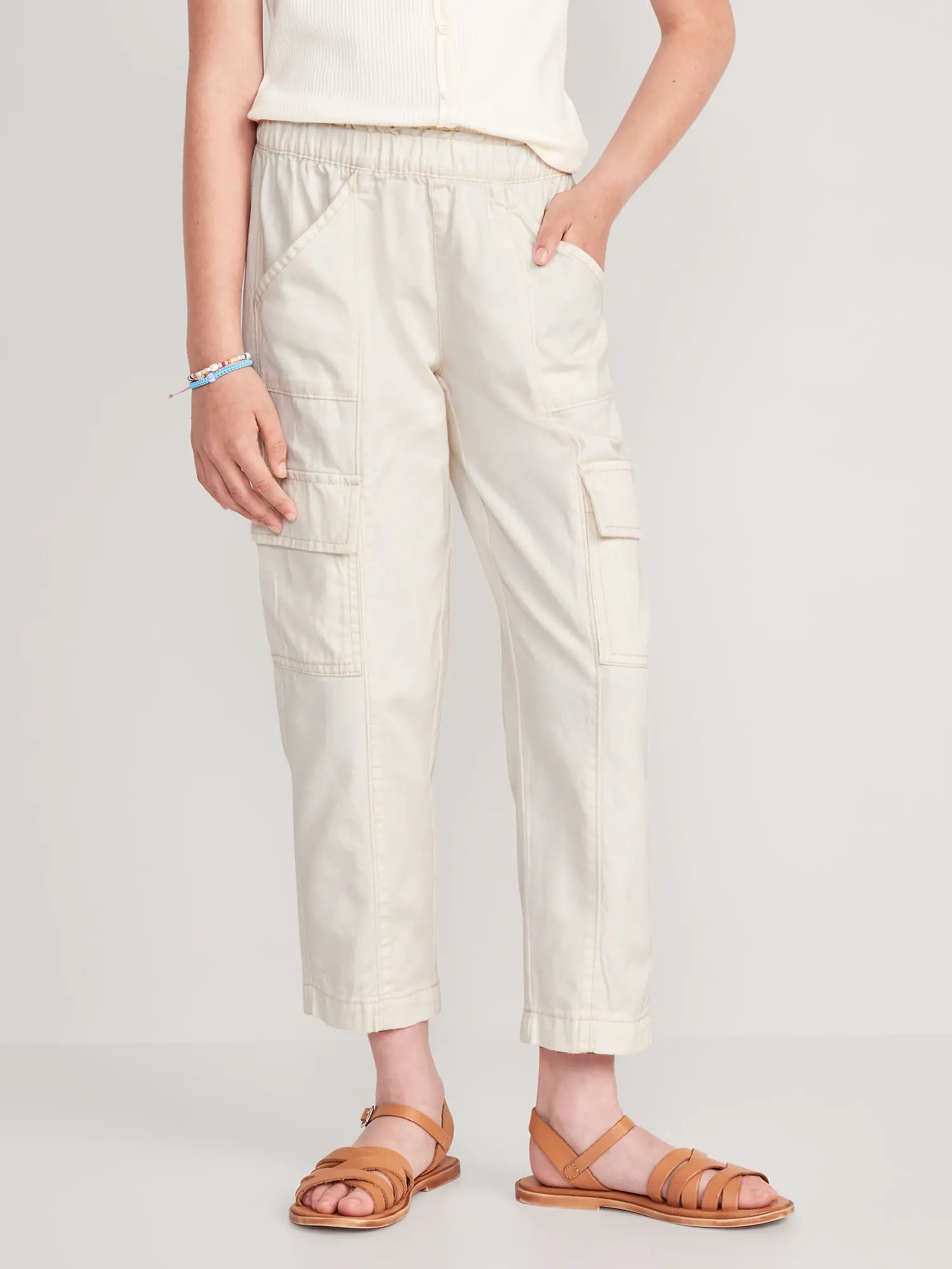 Old Navy Loose Twill Cargo Pants for Girls white. 1