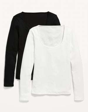 Long-Sleeve Slim-Fit Rib-Knit T-Shirt 2-Pack for Women white