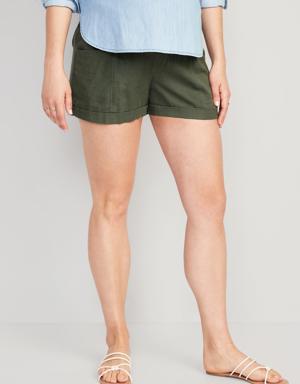 Maternity Full Panel Linen-Blend Shorts -- 3.5-inch inseam green