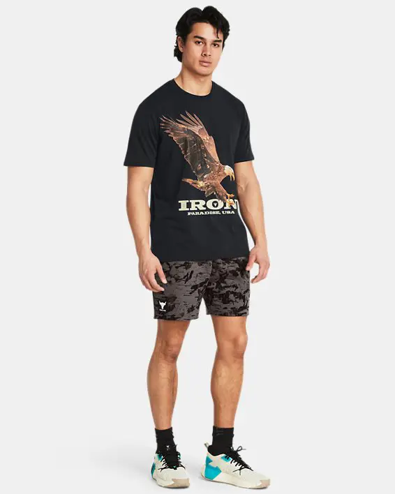 Under Armour Men's Project Rock Essential Fleece Printed Shorts. 3