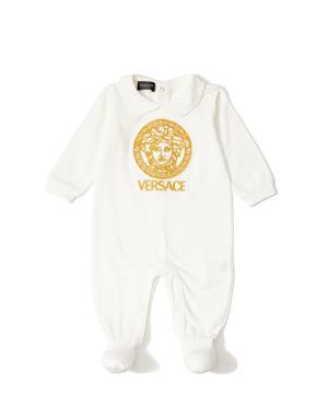 Beyaz Logo Nakışlı Unisex Bebek Tulum