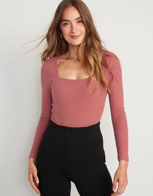 Old Navy Long-Sleeve Square-Neck Rib-Knit Bodysuit for Women red