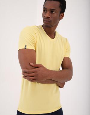 Sarı Basic Kısa Kol Standart Kalıp V Yaka Erkek T-Shirt - 87912