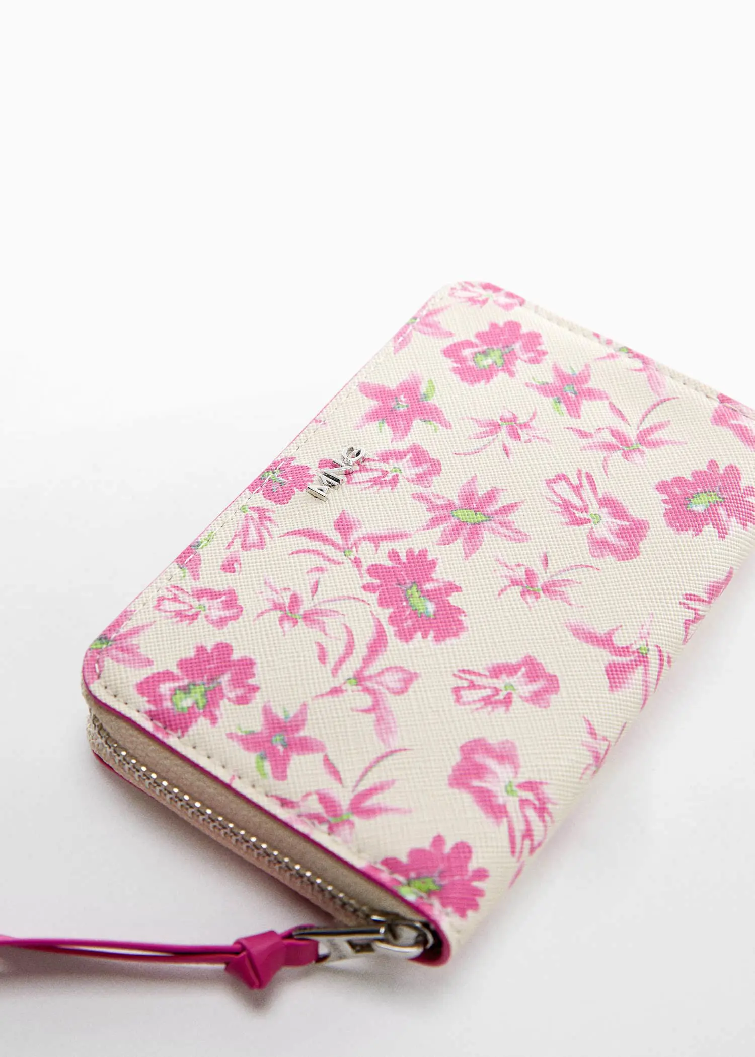 Mango Floral saffiano-effect wallet. a wallet with pink flowers on it. 