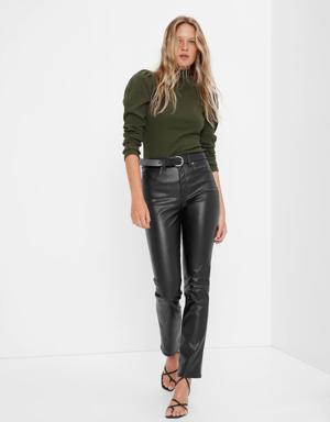 High Rise Vegan Leather Vintage Slim Pants black