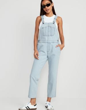 Slouchy Straight Ankle Jean Overalls blue