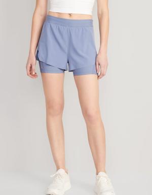 Old Navy High-Waisted 2-in-1 StretchTech Run Shorts + Biker Shorts for Women -- 3-inch inseam blue