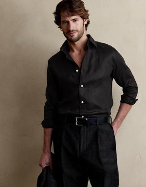 Tailored Slim Deserto Linen Dress Shirt black