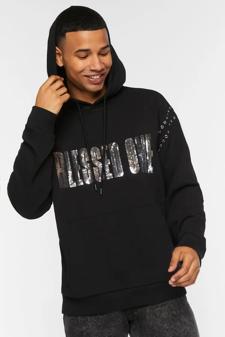 Forever 21 Forever 21 Sequin Blessed One Hoodie Black/Multi. 1