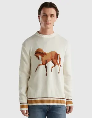 sweater with horse inlay