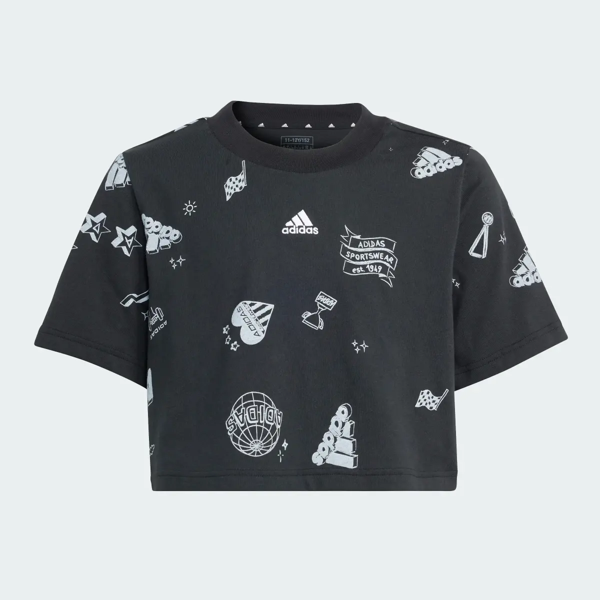 Adidas Brand Love Allover Print Crop T-Shirt Kids. 1