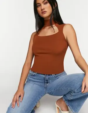 Forever 21 Sleeveless Mock Neck Cutout Top Brown