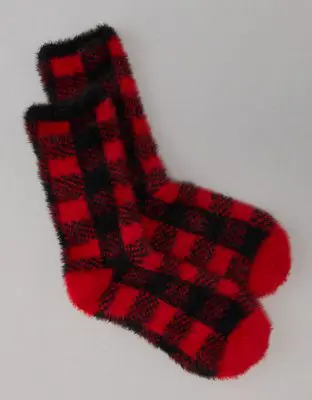 American Eagle Fuzzy Buffalo Plaid Sock. 1