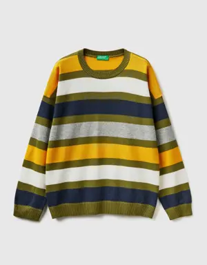 striped sweater in wool and cotton blend