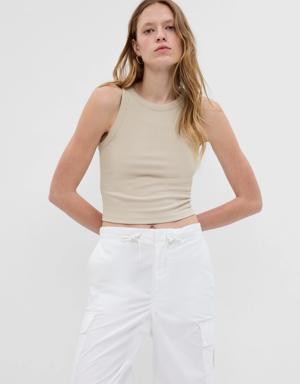 Gap Mini Rib Cropped Halter Tank Top beige