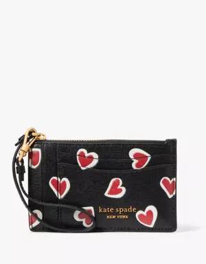 Morgan Stencil Hearts Card Case Wristlet