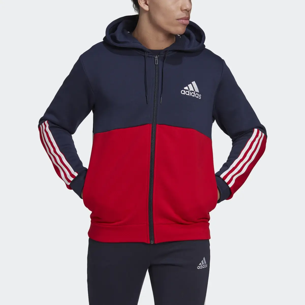 Adidas Essentials Colorblock Fleece Full-Zip Hoodie. 1