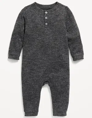Unisex Long-Sleeve Sweater-Knit Henley One-Piece for Baby black