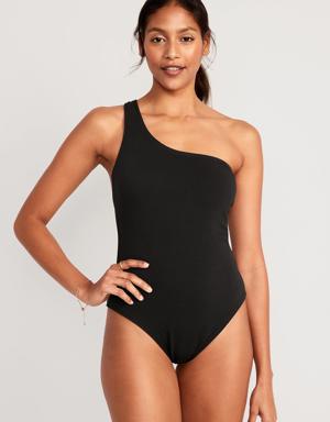 One-Shoulder Pucker Swimsuit for Women black
