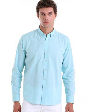 Yeşil Comfort Fit Düz 100% Pamuk Slim Yaka Uzun Kollu Casual Oxford Gömlek