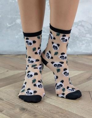 Panda Desenli Kadın Soket Çorap NUDE