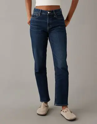 American Eagle Stretch Super High-Waisted Ankle Straight Jean. 1