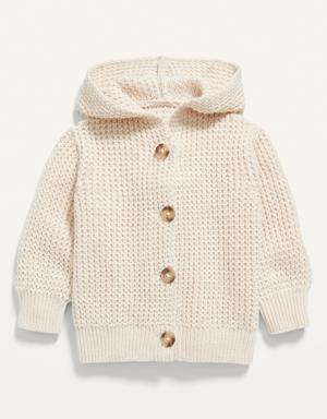 Hooded Button-Front Knit Cardigan for Baby white