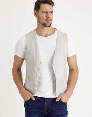 Slim Fit Keten Yelek