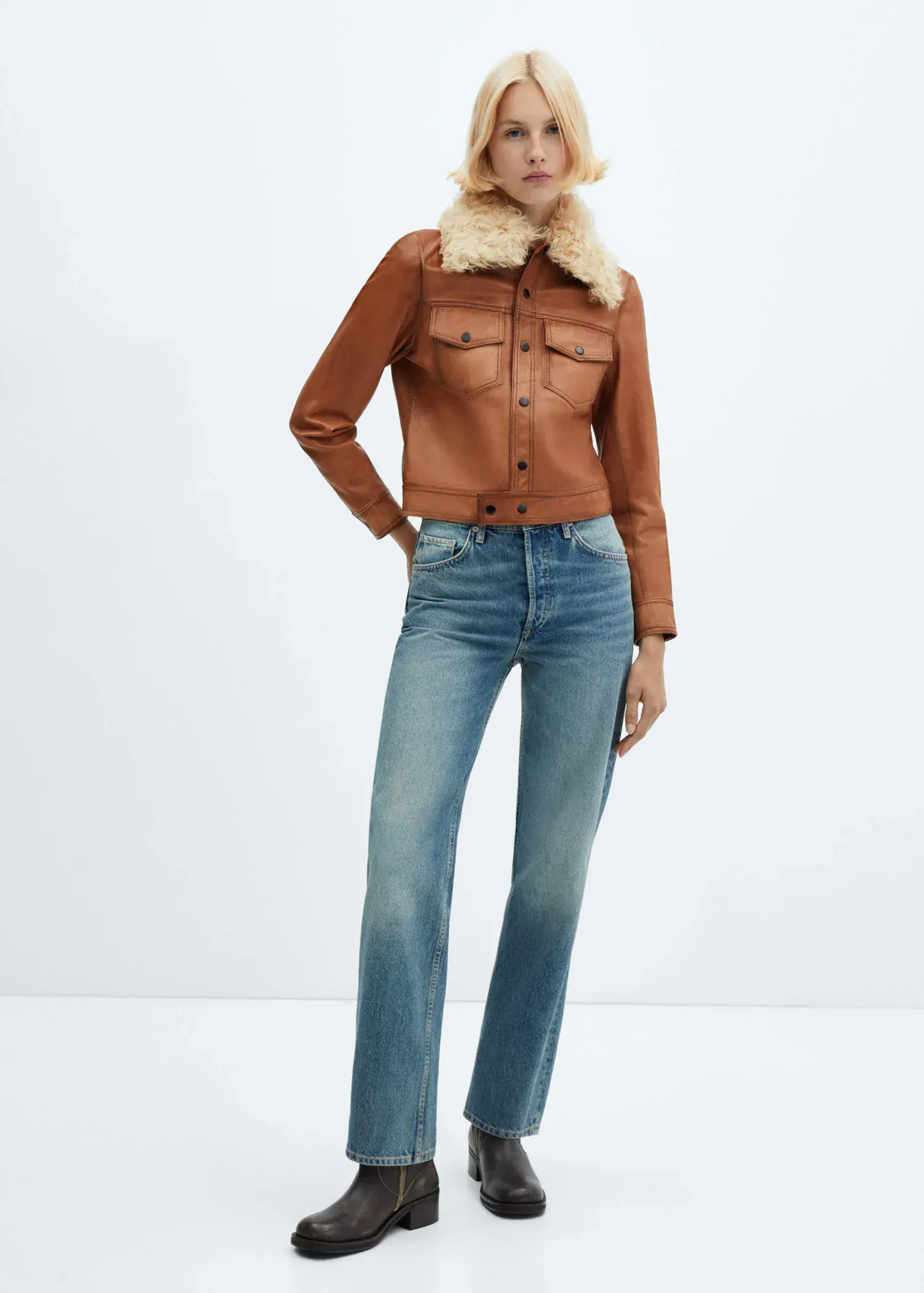 Mango Suede jacket with fur-effect collar. 3