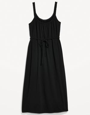 Maternity Sleeveless Tie-Waist Nursing Midi Swing Dress black