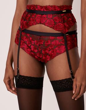 Embroidered Lace and Mesh Garter Belt
