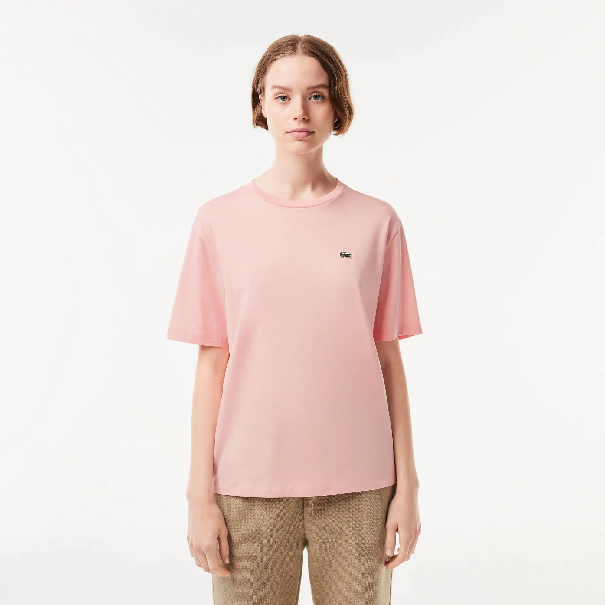 Lacoste T-shirt da donna in cotone di qualità elevata con collo rotondo. 1