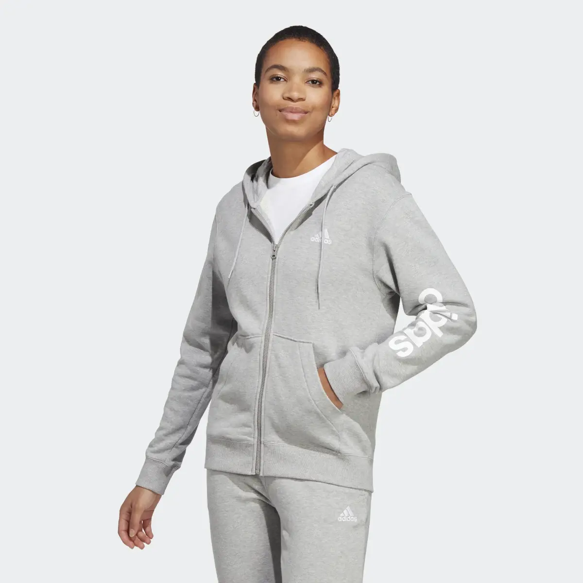 Adidas Felpa con cappuccio Essentials Linear Full-Zip French Terry. 2