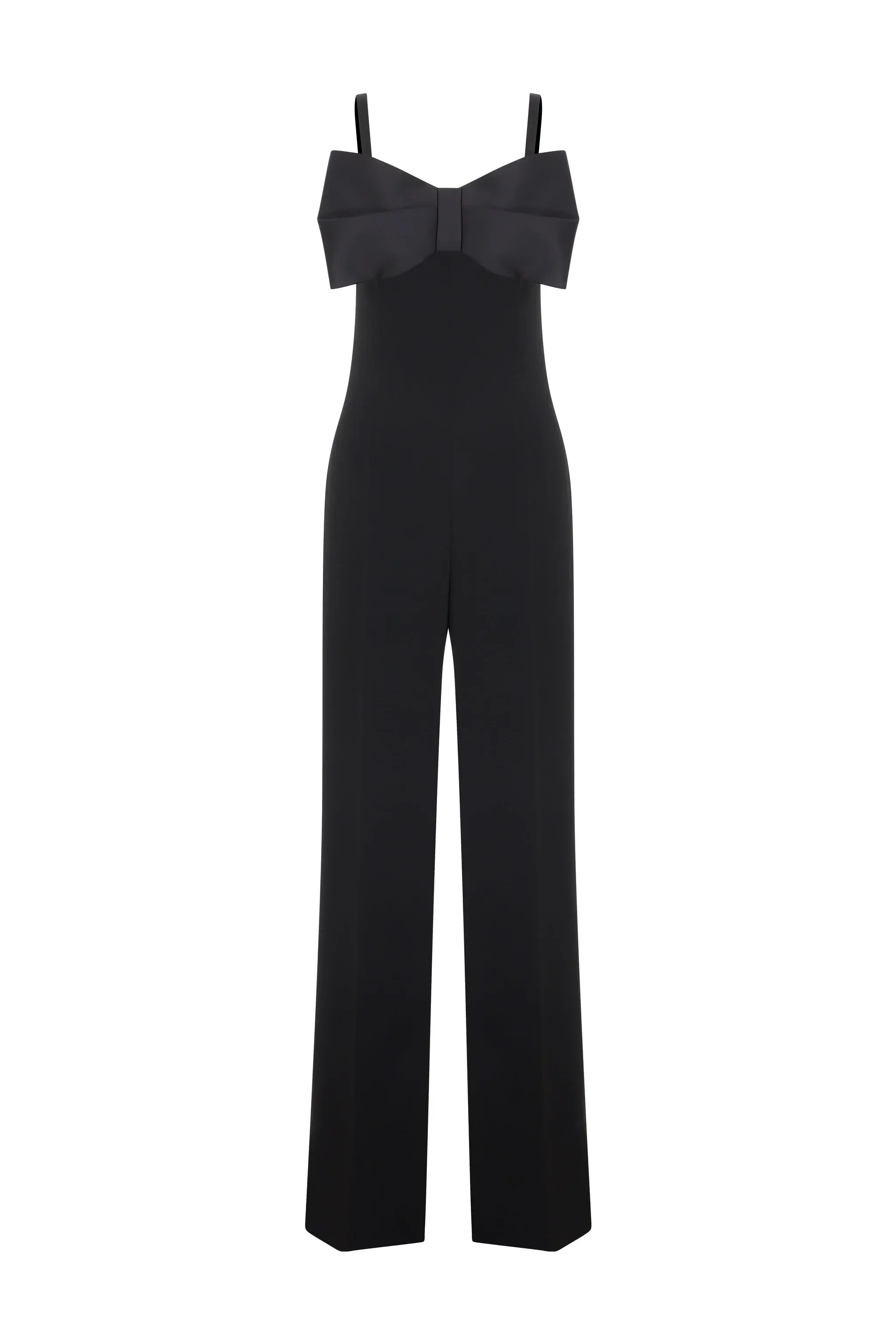 Roman Satin Bow Detailed Black Crepe Jumpsuit - 2 / Black. 1