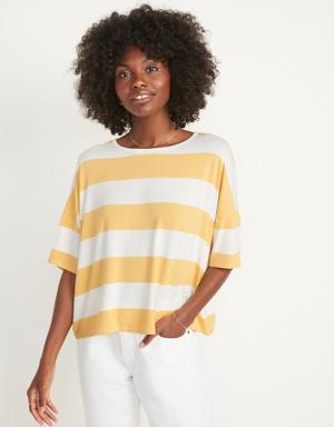 Luxe Oversized Striped Cropped T-Shirt for Women blue